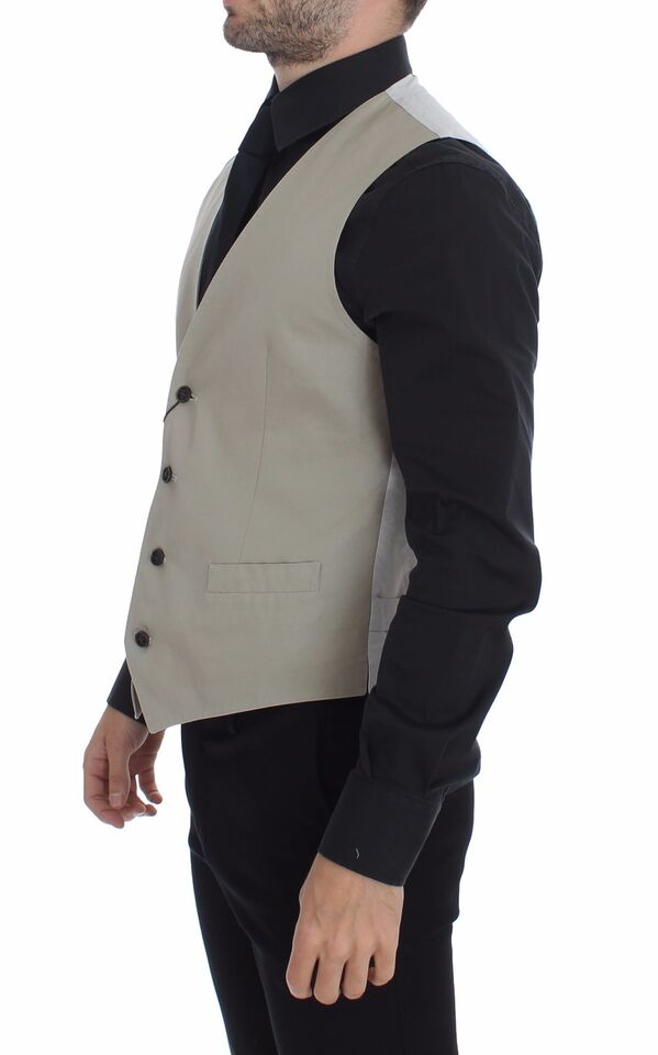 Beige Silk Blend Dress Formal Vest Gilet - X excelência