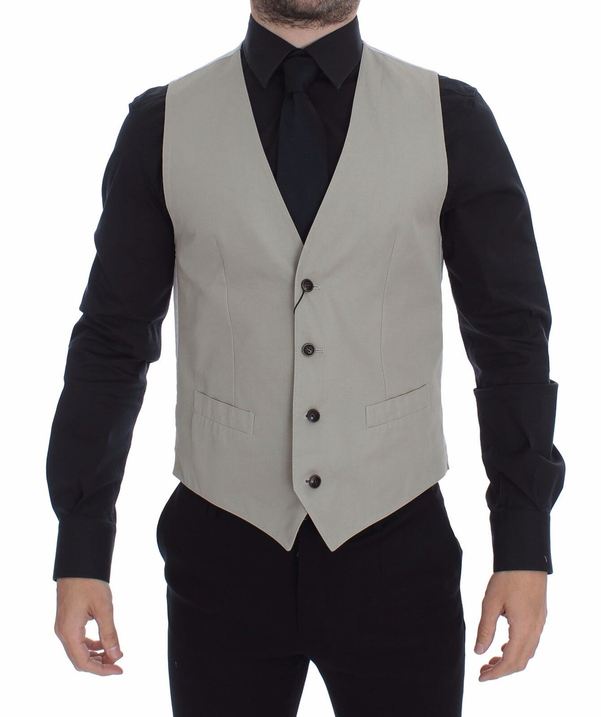 Beige Silk Blend Dress Formal Vest Gilet - X excelência