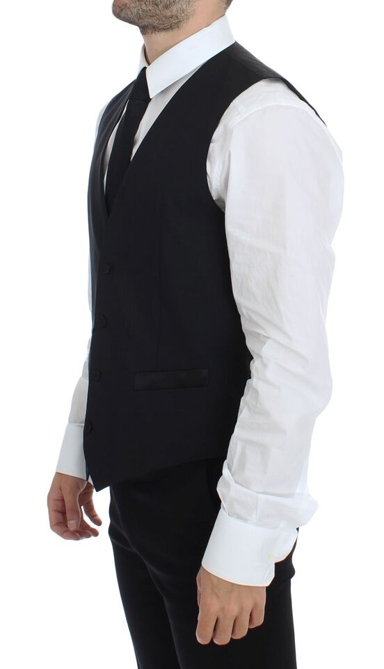 Black Wool Silk Stretch Dress Vest Blazer - X excelência