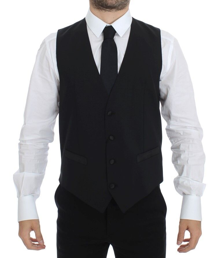Black Wool Silk Stretch Dress Vest Blazer - X excelência