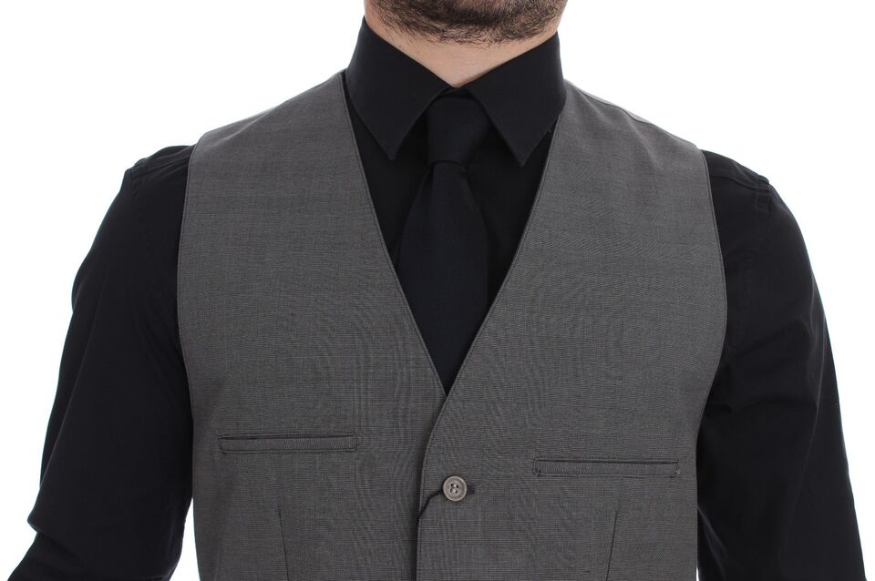 Gray Cotton Slim Fit Button Front Dress Vest - X excelência
