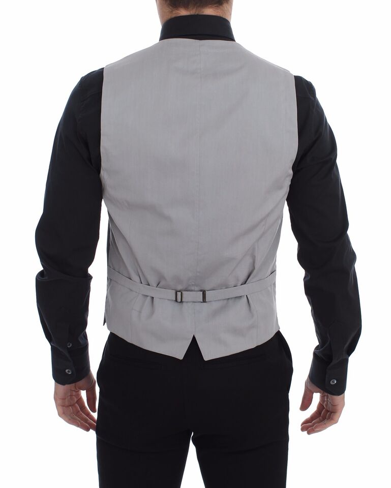 Gray Cotton Slim Fit Button Front Dress Vest - X excelência
