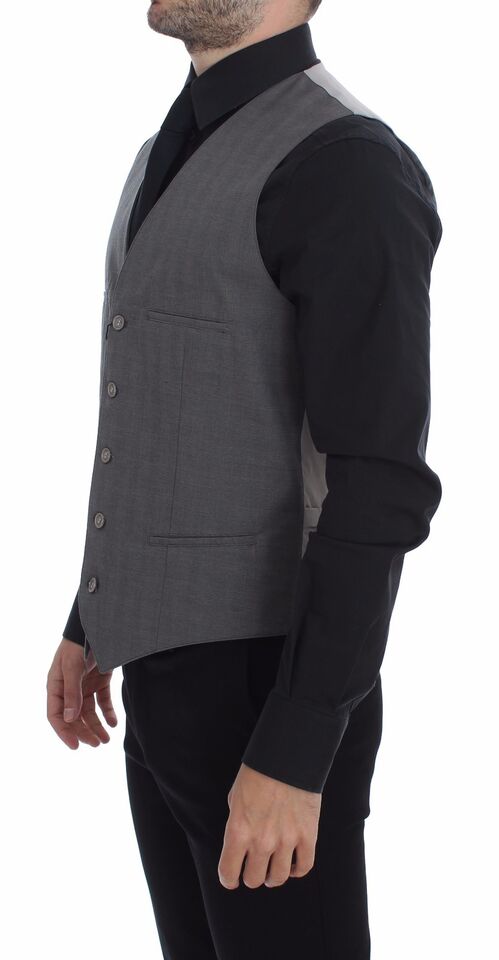 Gray Cotton Slim Fit Button Front Dress Vest - X excelência