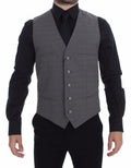 Gray Cotton Slim Fit Button Front Dress Vest - X excelência