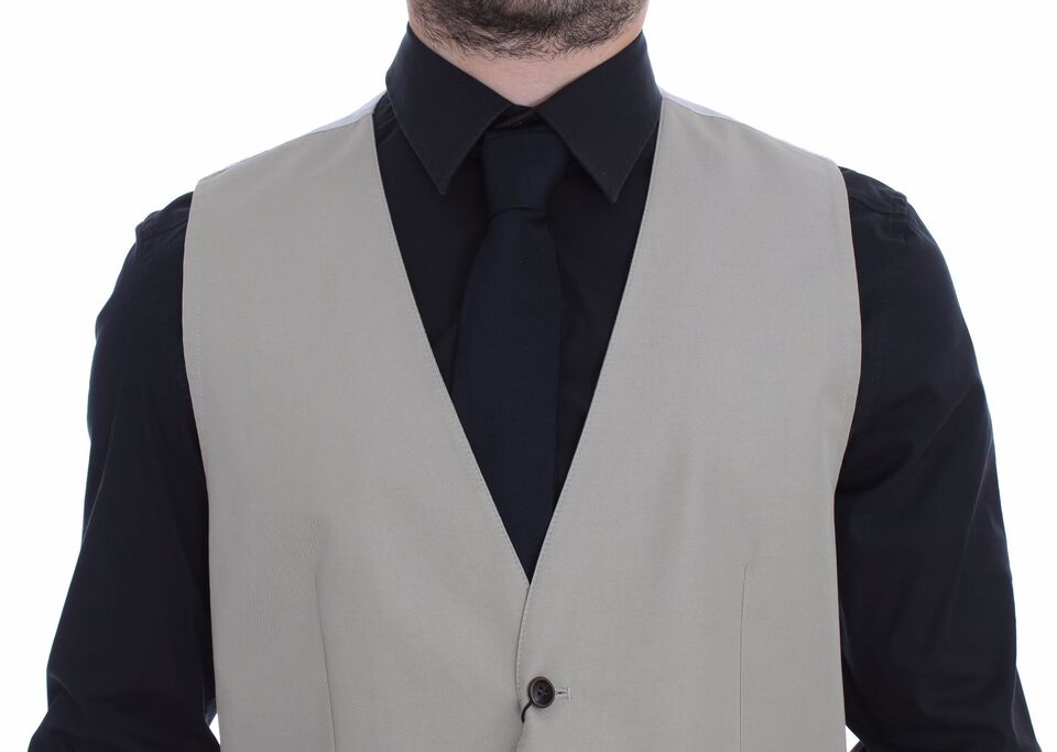 Beige Cotton Silk Blend Dress Vest Blazer - X excelência