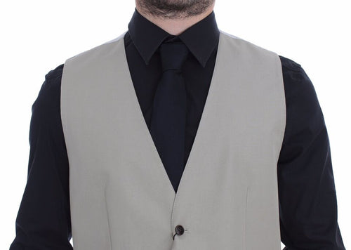 Beige Cotton Silk Blend Dress Vest Blazer - X excelência