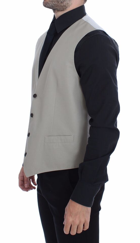 Beige Cotton Silk Blend Dress Vest Blazer - X excelência