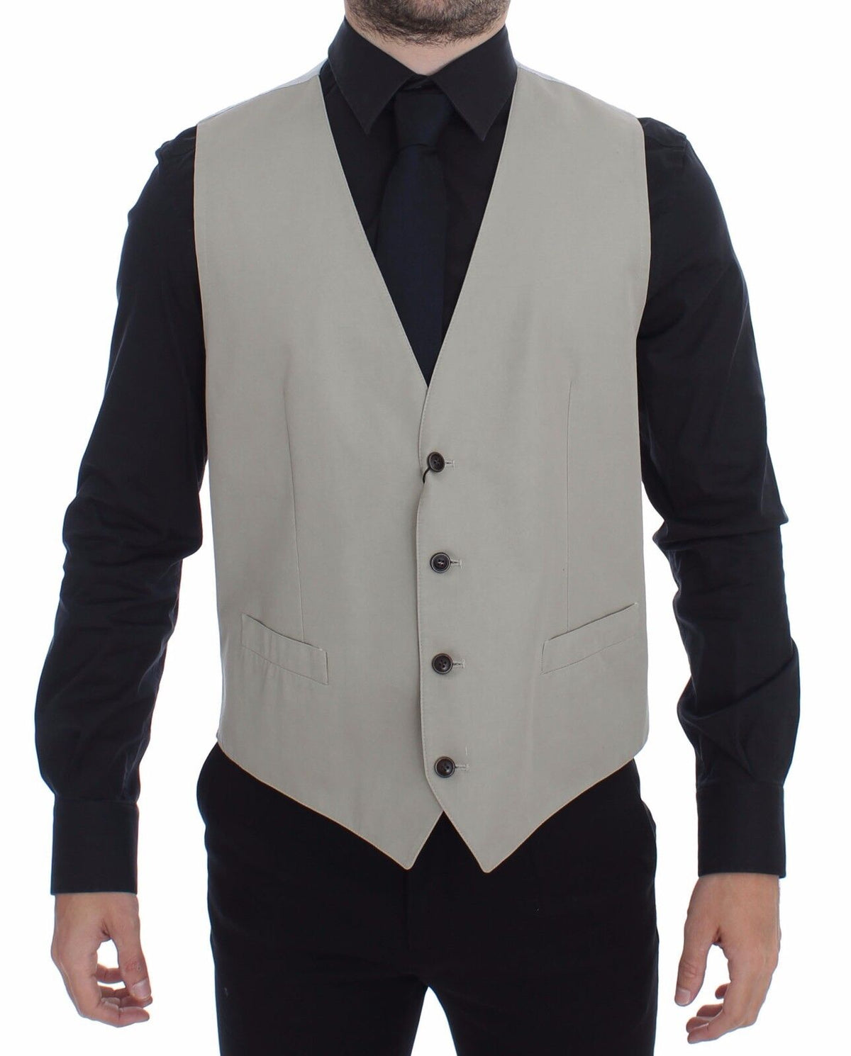 Beige Cotton Silk Blend Dress Vest Blazer - X excelência