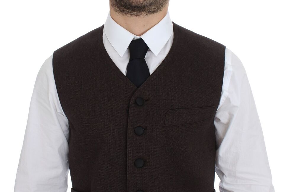 Brown Cotton Blend Dress Vest Gilet - X excelência