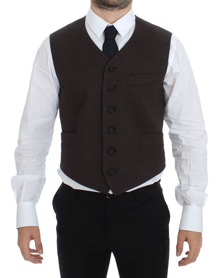 Brown Cotton Blend Dress Vest Gilet - X excelência