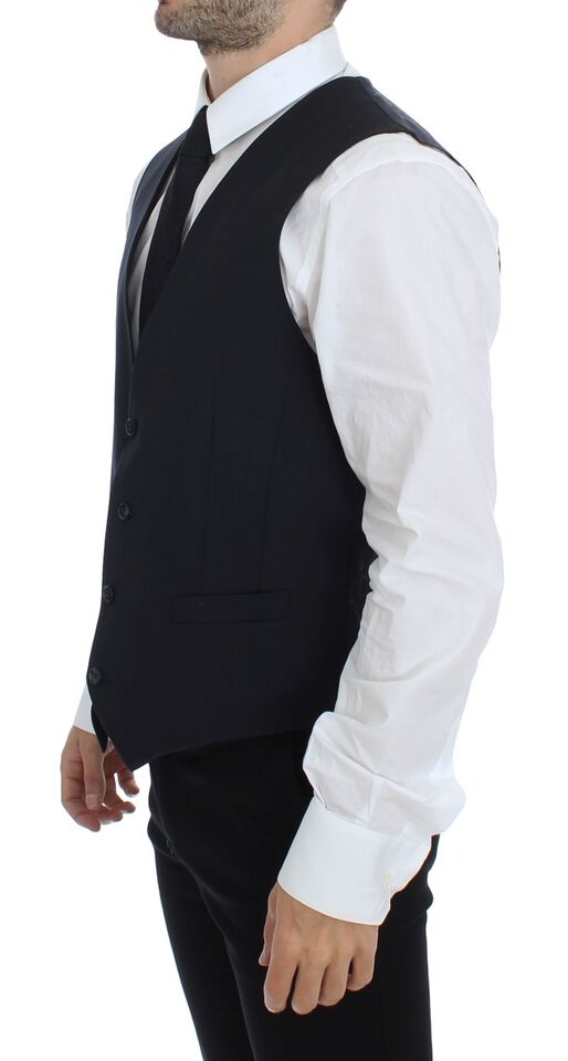 Gray Striped Wool Silk Dress Vest Gilet - X excelência