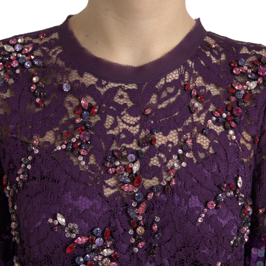 Purple floral lace crystal embedded dress - X excelência