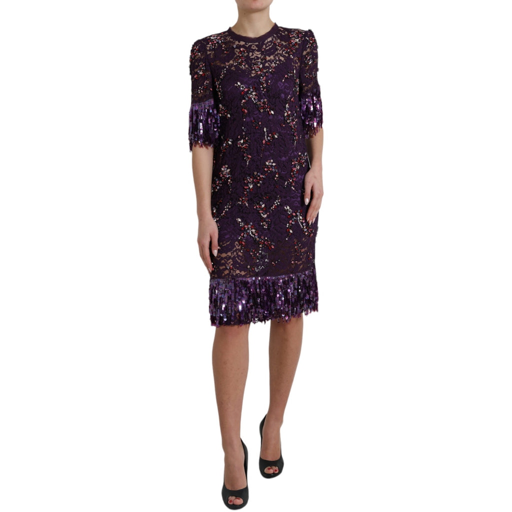 Purple floral lace crystal embedded dress - X excelência