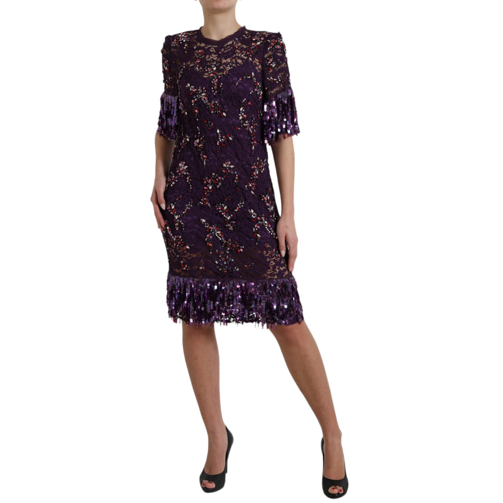 Purple floral lace crystal embedded dress - X excelência
