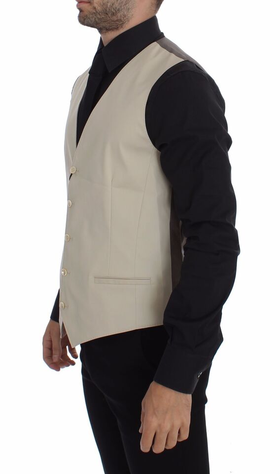 Beige Cotton Stretch Dress Vest Blazer - X excelência
