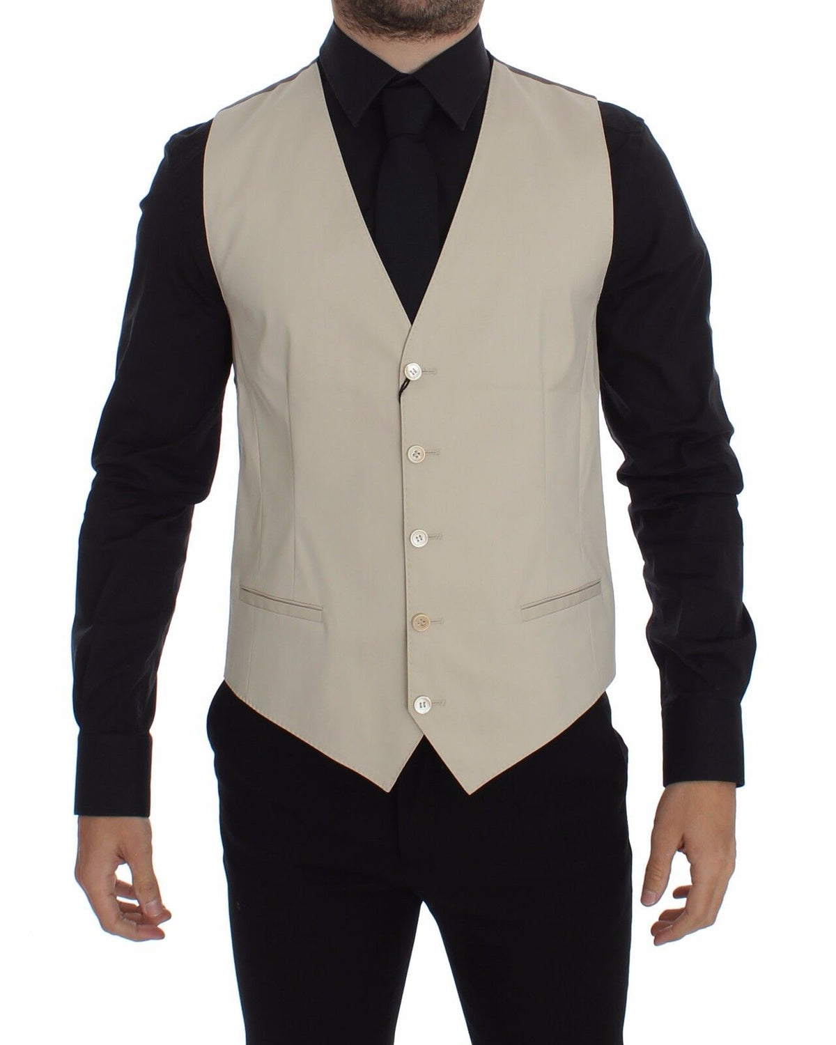 Beige Cotton Stretch Dress Vest Blazer - X excelência