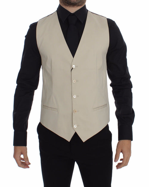 Beige Cotton Stretch Dress Vest Blazer - X excelência