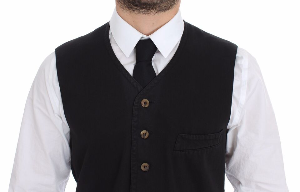Black Cotton Viscose Dress Vest Blazer - X excelência