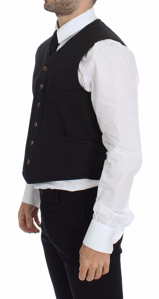 Black Cotton Viscose Dress Vest Blazer - X excelência