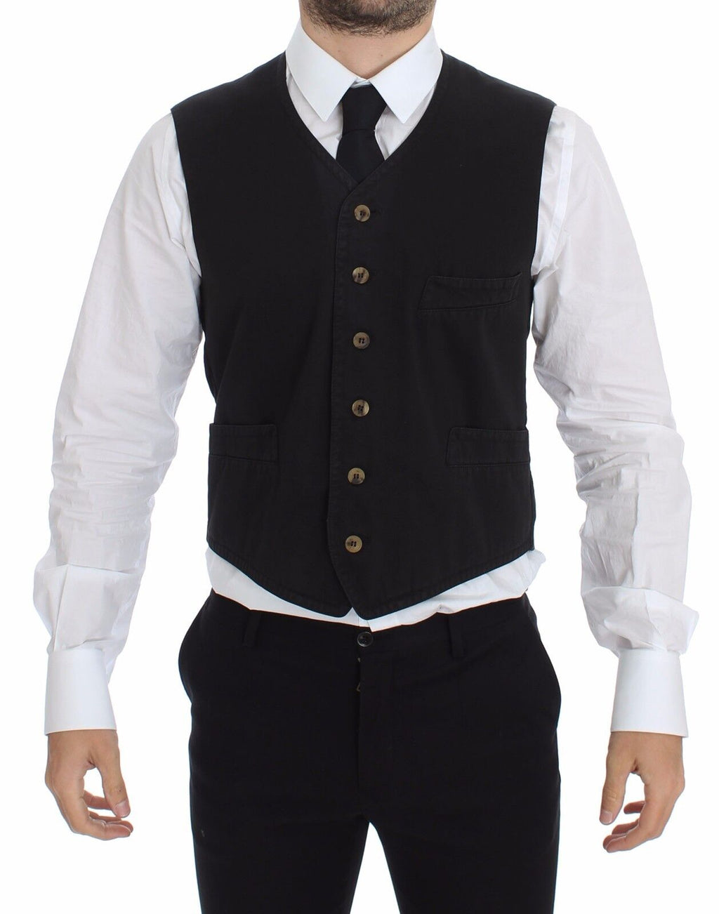 Black Cotton Viscose Dress Vest Blazer - X excelência