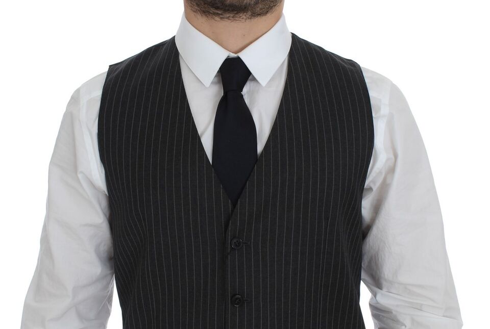 Gray Striped Wool Single Breasted Vest - X excelência