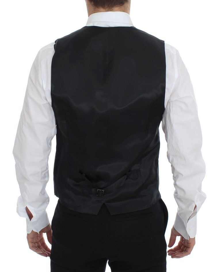 Gray Striped Wool Single Breasted Vest - X excelência