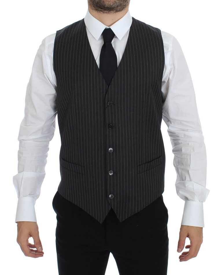 Gray Striped Wool Single Breasted Vest - X excelência