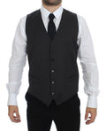 Gray Striped Wool Single Breasted Vest - X excelência