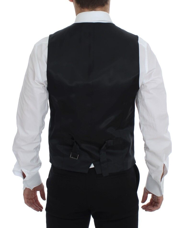 Black Striped Wool Single Breasted Vest - X excelência