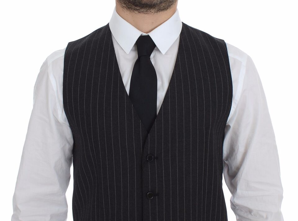 Gray Striped Wool Logo Vest Gilet Weste - X excelência