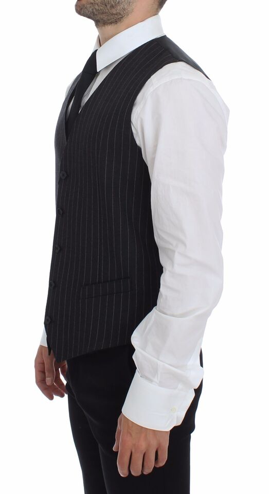 Gray Striped Wool Logo Vest Gilet Weste - X excelência