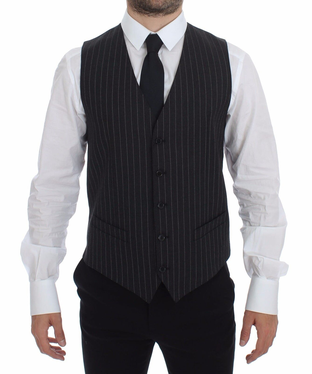 Gray Striped Wool Logo Vest Gilet Weste - X excelência