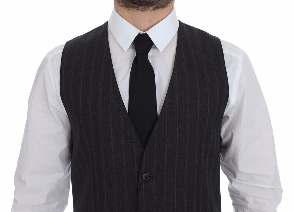 Gray Striped Wool Logo Vest Gilet Weste - X excelência