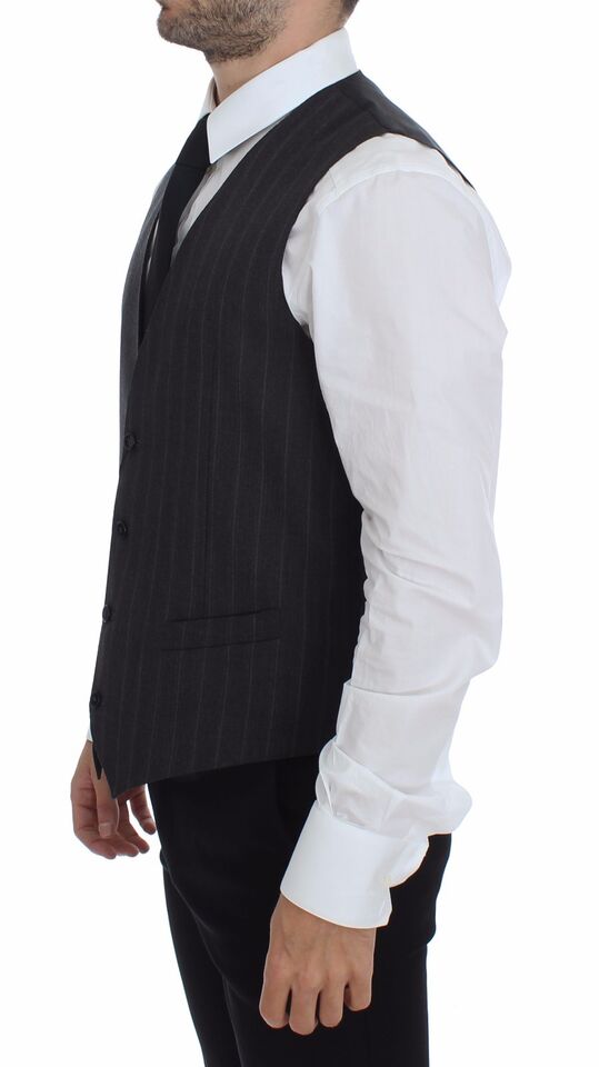 Gray Striped Wool Logo Vest Gilet Weste - X excelência