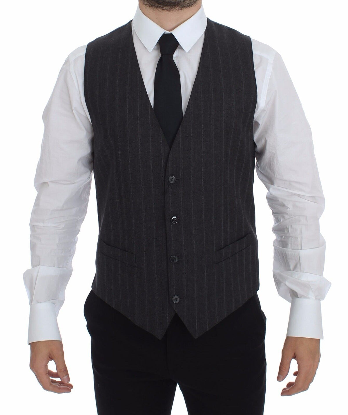 Gray Striped Wool Logo Vest Gilet Weste - X excelência