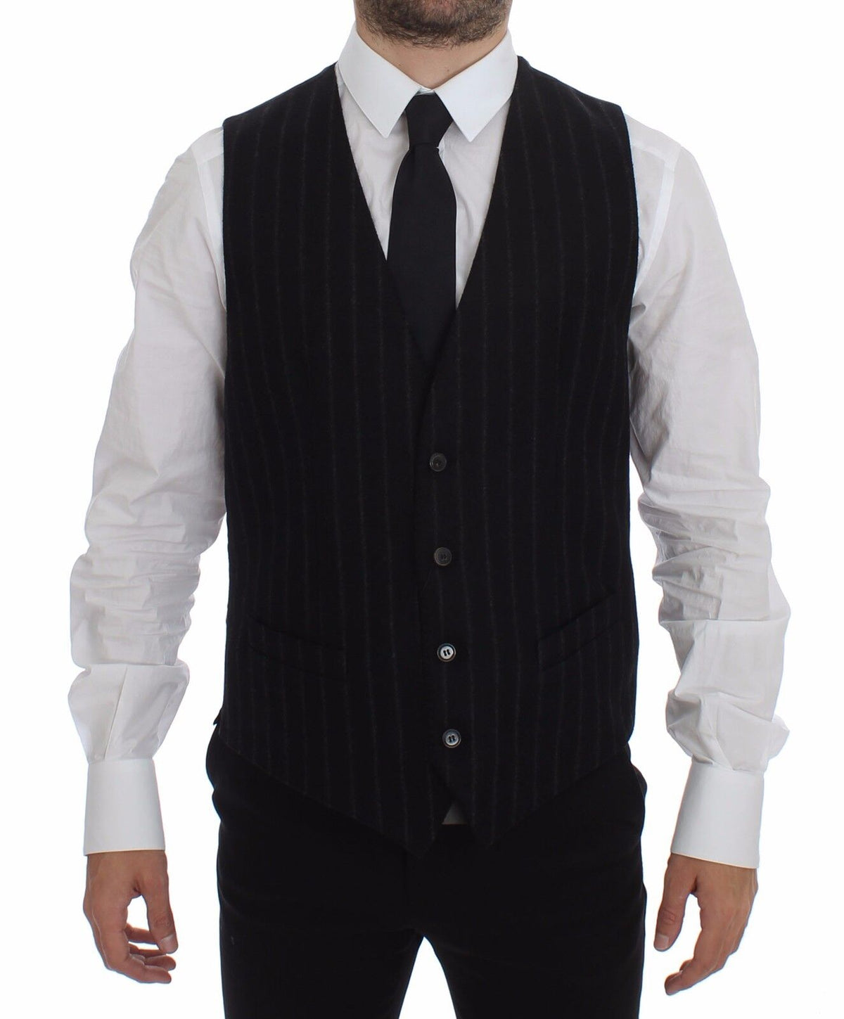Black Striped Wool Logo Vest Gilet Weste - X excelência