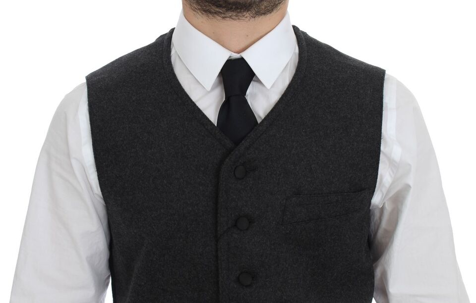 Gray Wool Blend Logo Vest Gilet Weste - X excelência