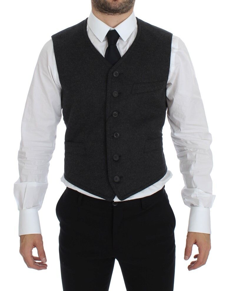 Gray Wool Blend Vest Gilet Weste - X excelência