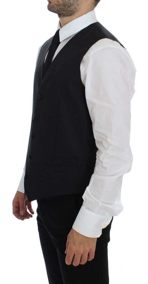 Gray Wool Silk Dress Vest Gilet Weste - X excelência