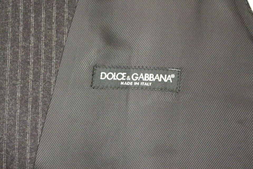 Gray Striped Wool Single Breasted Vest - X excelência