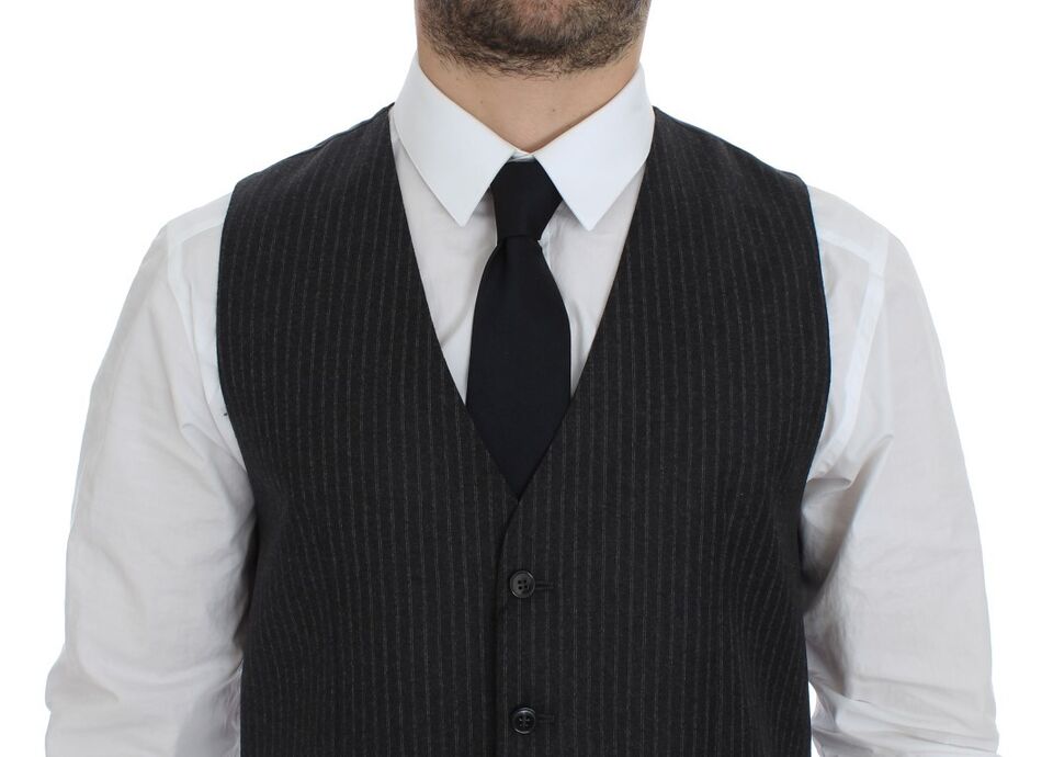 Gray Striped Wool Single Breasted Vest - X excelência