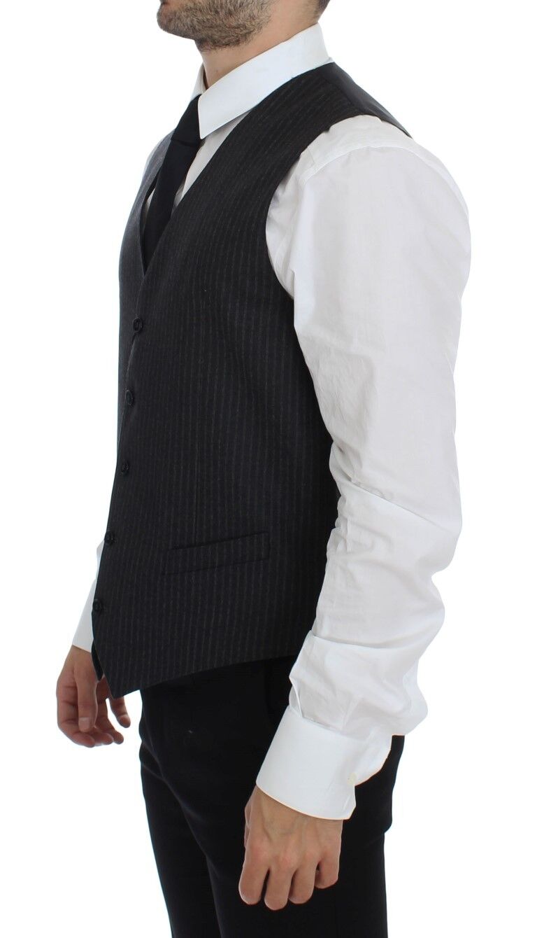 Gray Striped Wool Single Breasted Vest - X excelência