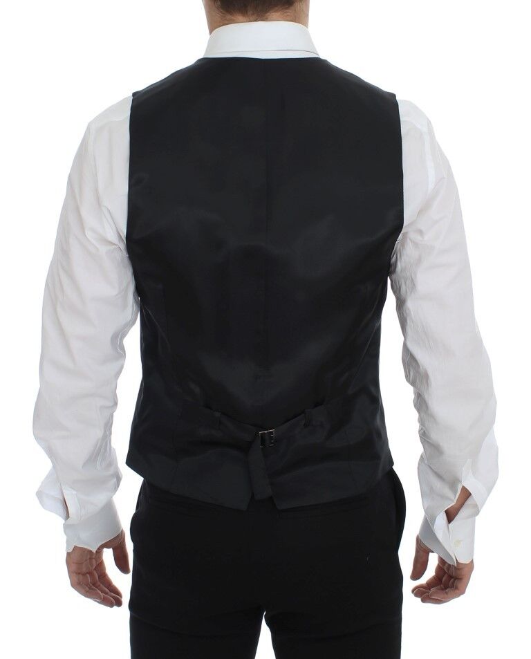 Gray Striped Wool Single Breasted Vest - X excelência
