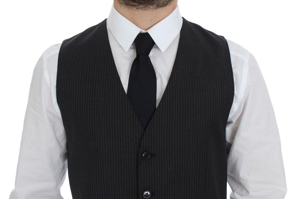 Gray Striped Wool Single Breasted Vest - X excelência