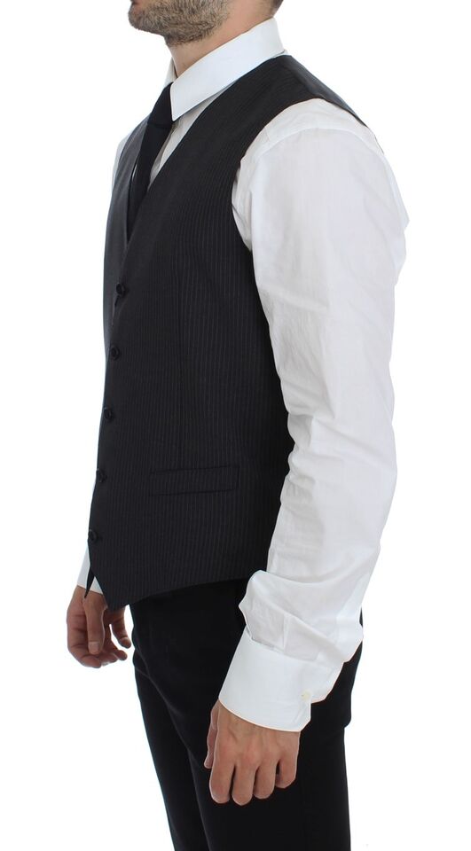 Gray Striped Wool Single Breasted Vest - X excelência