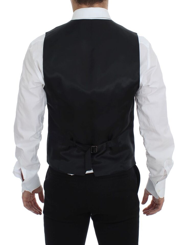 Black Striped Wool Single Breasted Vest - X excelência