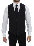 Black Striped Wool Single Breasted Vest - X excelência