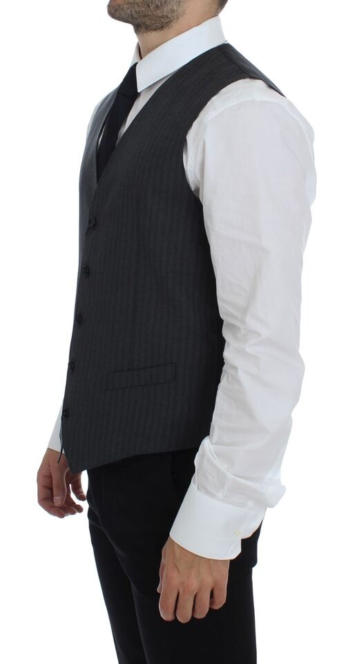 Gray Striped Wool Single Breasted Vest - X excelência