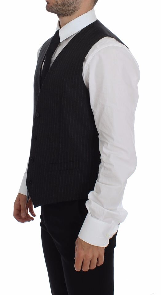 Gray Striped Wool Logo Vest Gilet Vests - X excelência