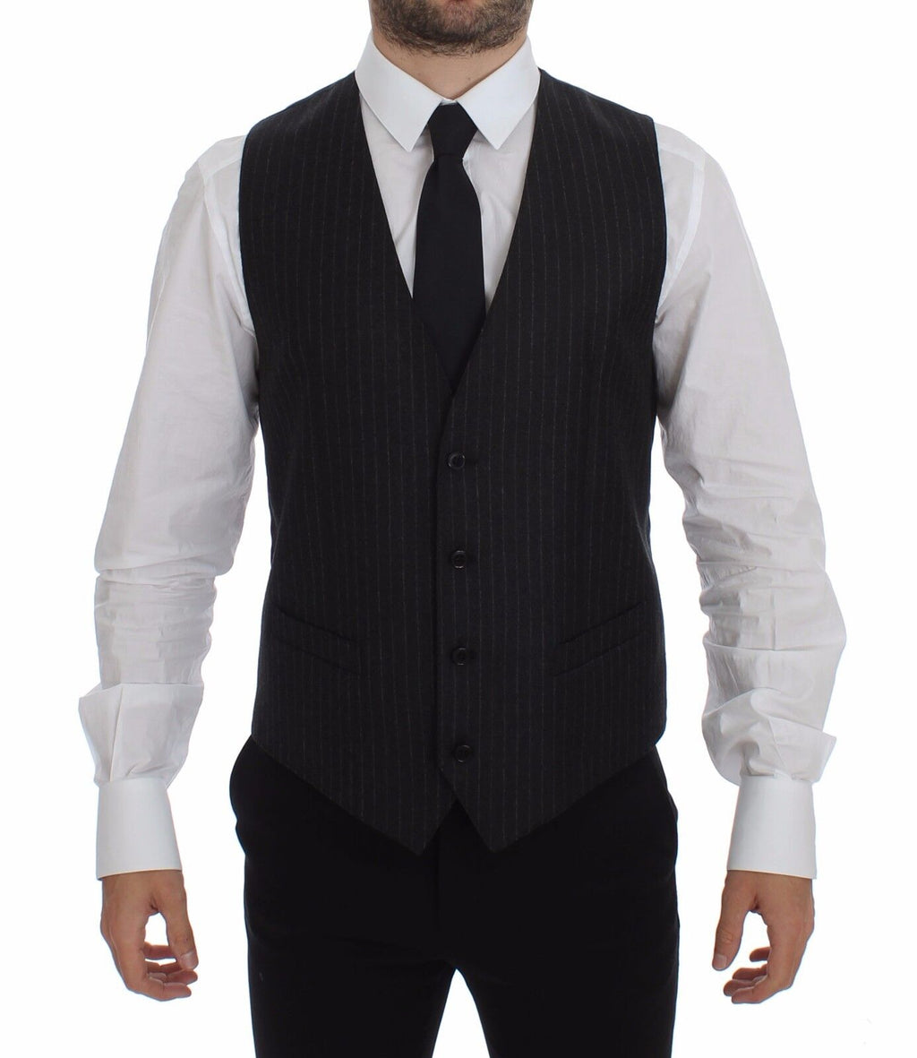 Gray Striped Wool Logo Vest Gilet Vests - X excelência